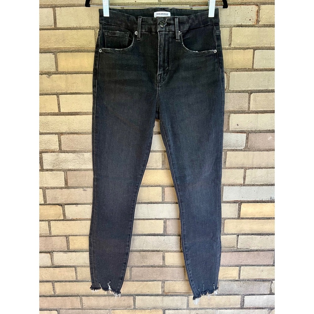Good American Good Legs Crop High Rise Skinny Jeans Black Size 8 / 29 Raw Hem